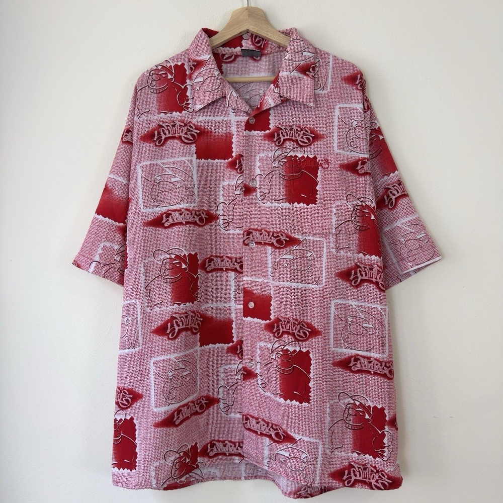 Vintage Y2k Southpole Men's Streetwear Button Up Red White Tee Shirt - XL